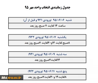 اطلاعیه و زمانبندی انتخاب واحد مهر 95