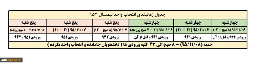 زمانبندی 952