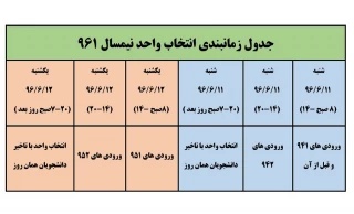 اطلاعیه و زمانبندی انتخاب واحد ترم مهر 96